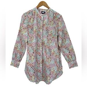 Lands' End Cotton A-Line Long Sleeve Tunic Top Ivory Mini Floral Spring Garden M